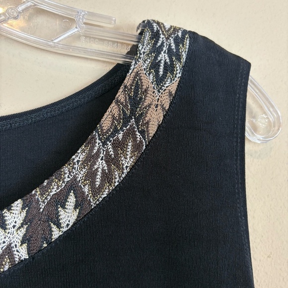 Travel Elegance Black Tank Top Blouse with Cream/Brown/Gold Shimmer Embroidery - Picture 4 of 8